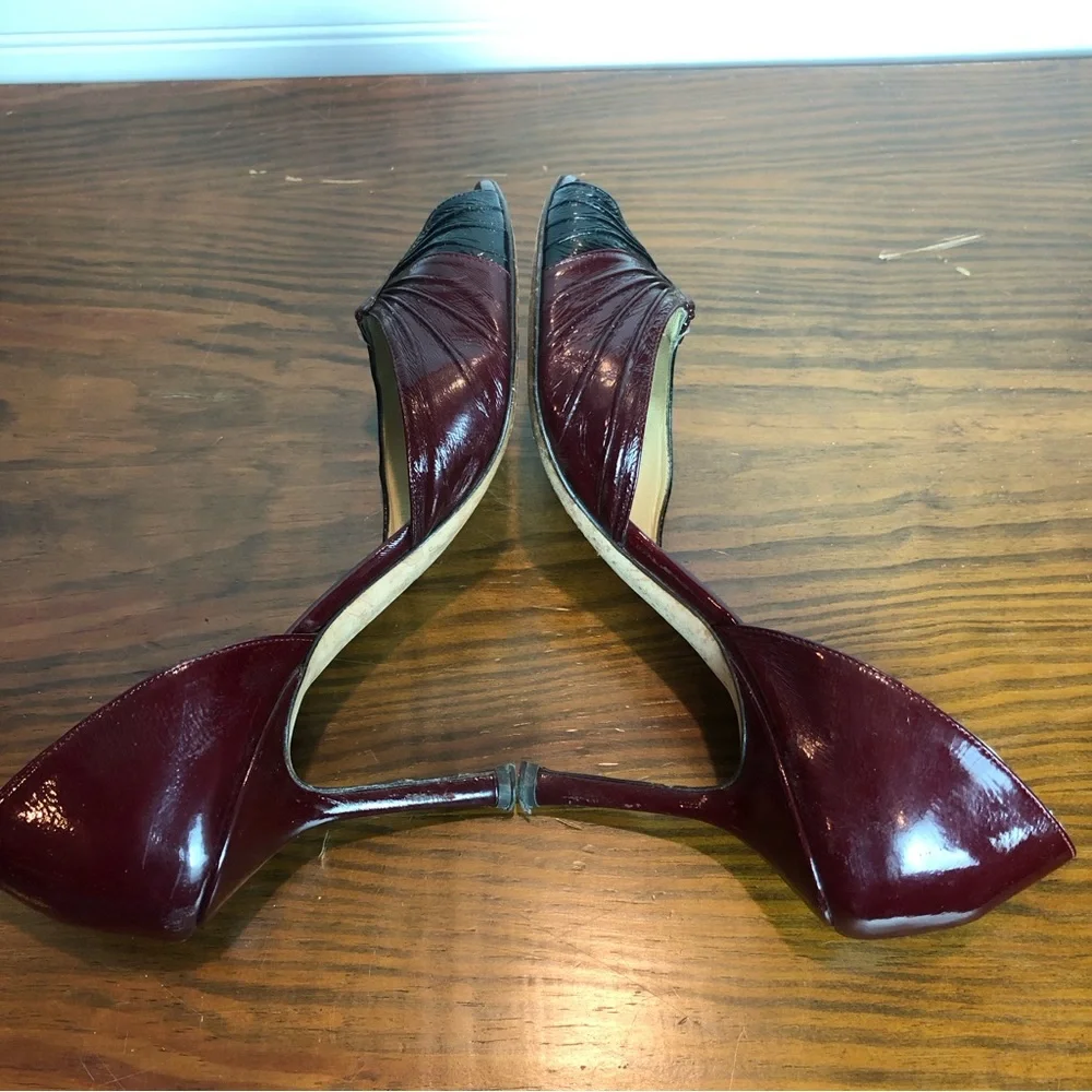 Jimmy Choo Patent Leather Wine and Black Bordeaux Heels Sz 39